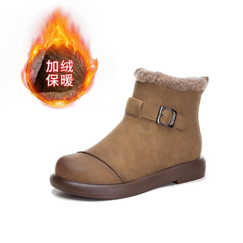 Retro Snow Boots Women's Winter New Women's Low-heeled Short Boots Fleece Warm Women's Boots Casual Versatile Boots