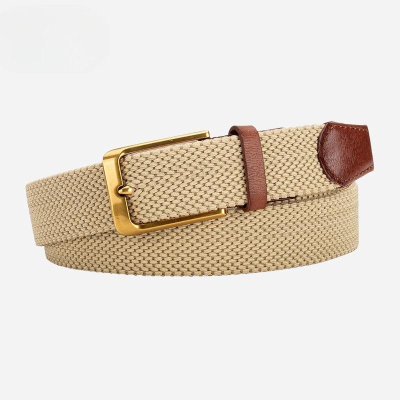Men s Cowhide Woven Belt Simple and Fashionable Business Pin Buckle Non-hole Literary Retro Leather Men s Belt 125cm