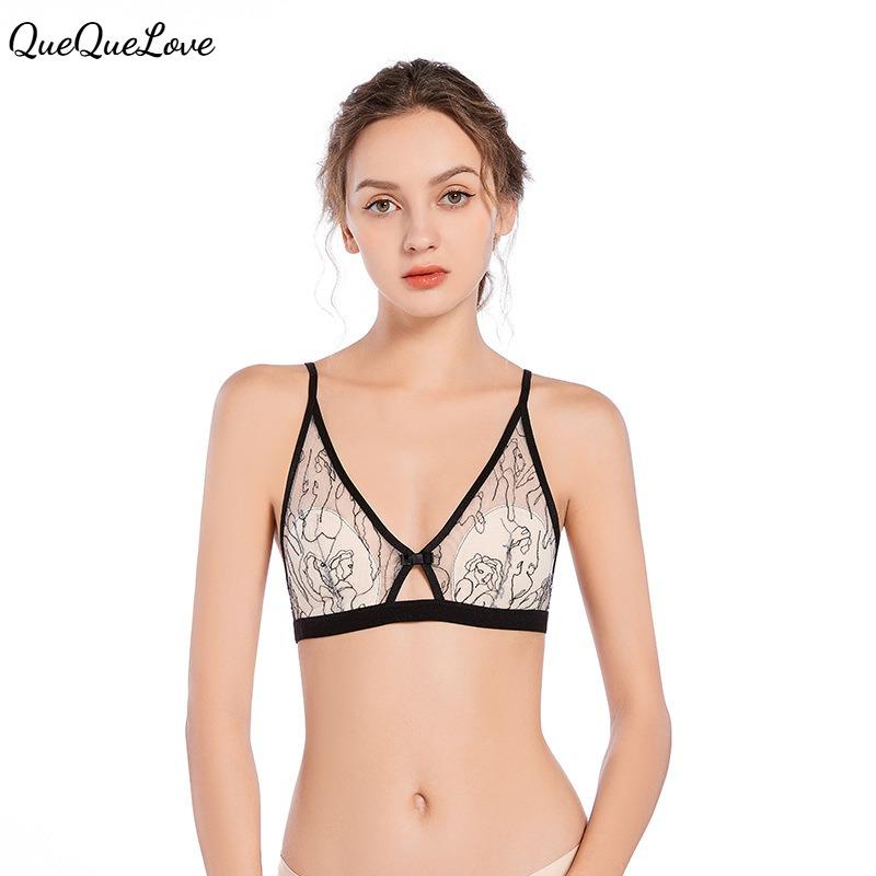 

Черное набитое хлопковое сексуальное нижнее белье из чистого кружева полупрозрачное треугольное узкие бретели модное S