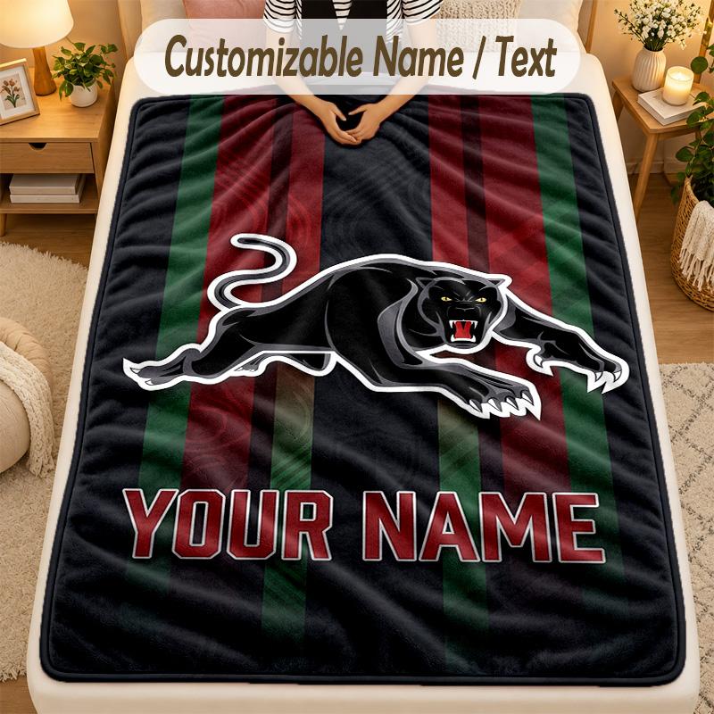 Flannel BlanketPenrith Panthers Custom Name Text Personalized Soft Warm Throw Blanket Home Decor Gift