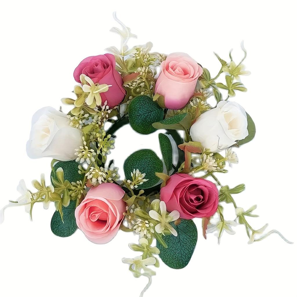 Handgefertigter künstlicher Rosenkranz mit Kerzenmittelstück, Realistisches gefälschtes Hochzeitsmittelstück, Hängende Tür-Tischdekoration für Valentinstag, Ostern, Chanukka