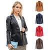 New Mini Suit Long Sleeve Jacket Women Single Button Commute Casual Solid Color Leather Jacket
