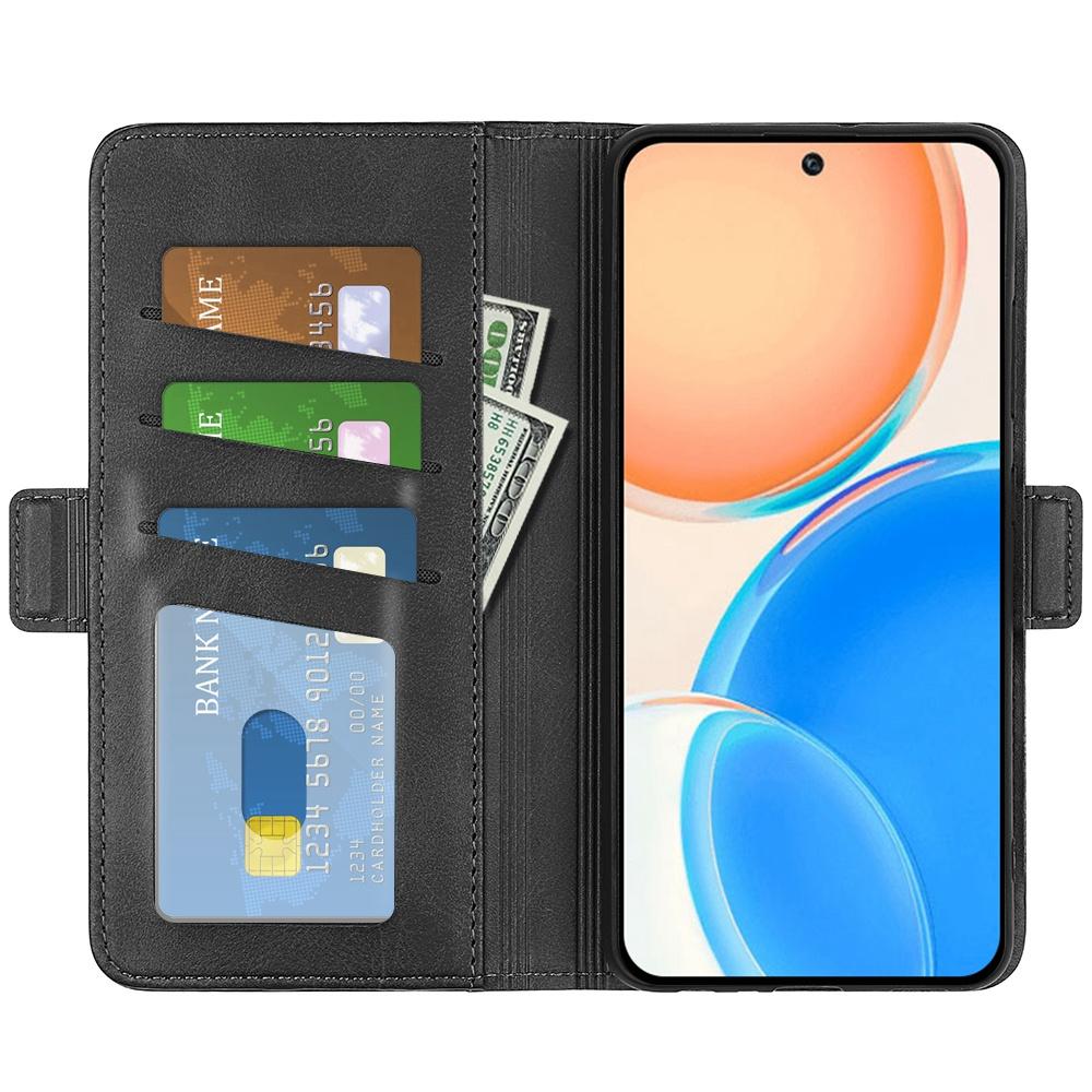 

For Honor X8 4G Textured PU Leather Phone Case Foldable Stand Wallet Function Protective Cover Black