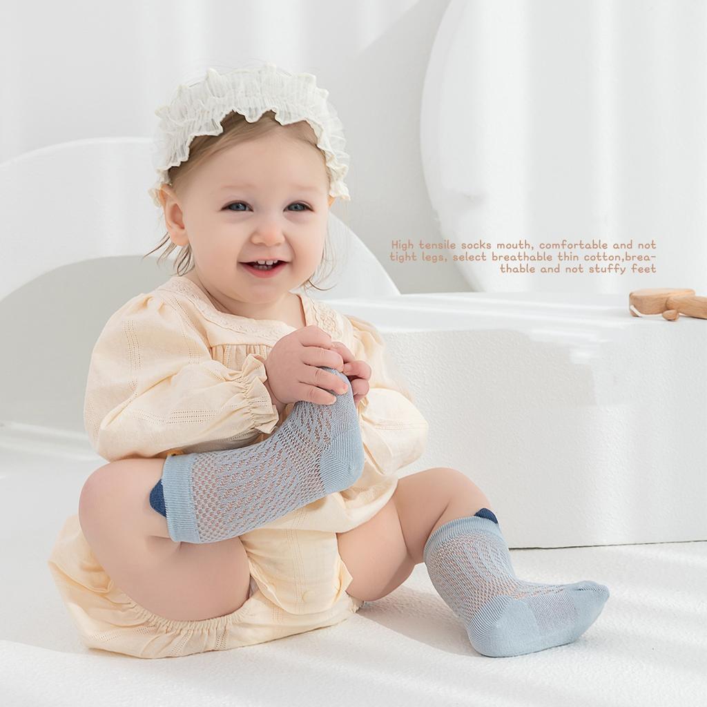 Babysocken 3 Paar/Packung Sommer dünn Baby Mädchen Junge mittellang Anti-Mücken Baumwollnetz Socken ohne Knochen locker dick Kindersocken 0-3J
