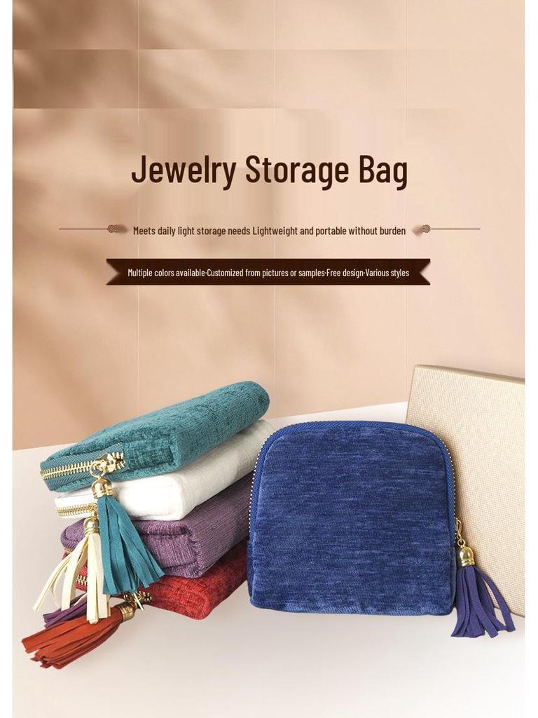 Elegant Tassel Jewelry Pouch with Zipper - Portable Organizer for Rings, Pendants, and Bracelets