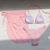 2025 Mesh Lace-Up Solid Color Bikini Set: Sexy Three-Piece Swimwear for Women