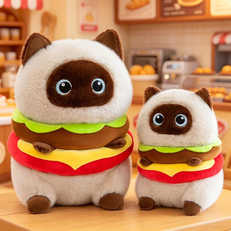Cute Cat Plush Pillow: Siamese & Black Cat Hugging Doll