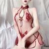 Sex underwear neck see-through mesh sexy transparent nightdress temptation embroidered cheongsam