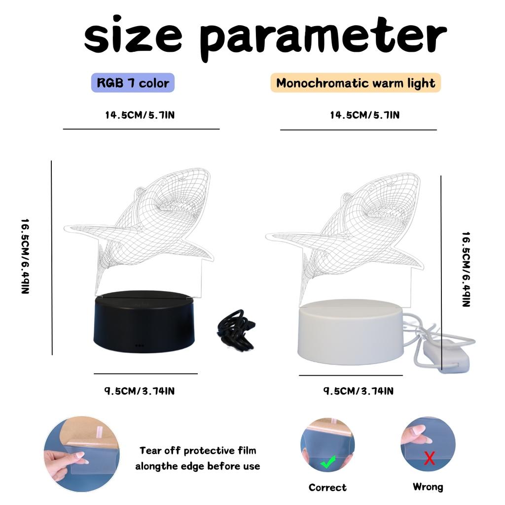 3D Creative Shark LED Night Light - USB Powered Modern Acrylic Design, Suitable for Bedroom Environments and Learning Spaces