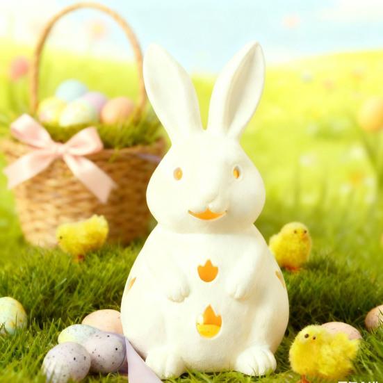 Easter Candlestick Bunny Design Decorative Ornament with Fine Carving Comfortable Hand Feel Artistic Candle Stand Office Table Decor