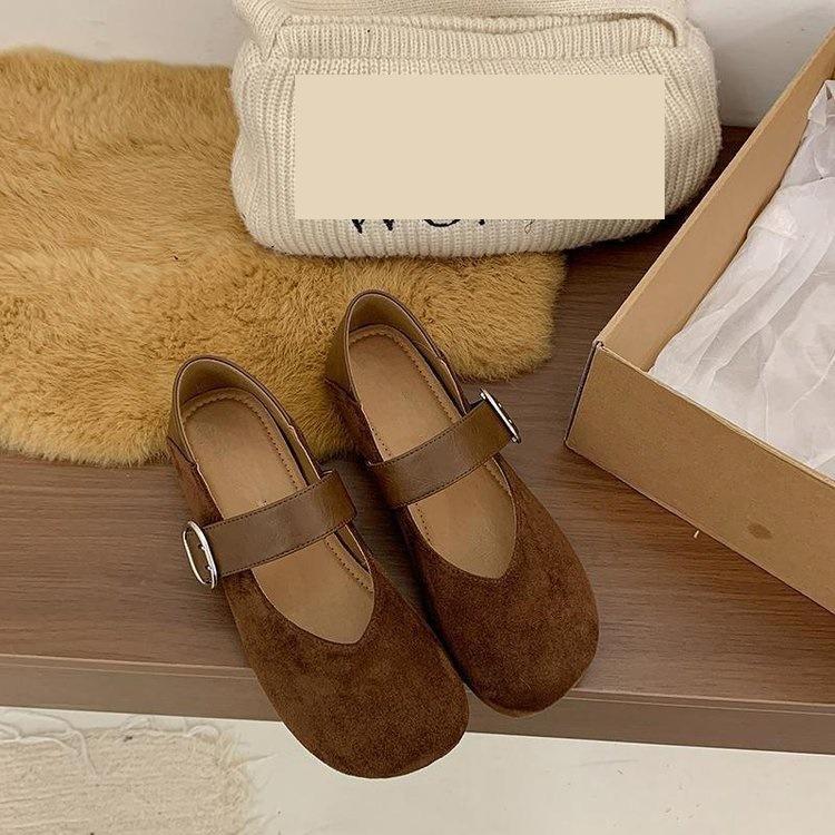 Soft sole comfortable one-word buckle with single shoes women's 2025 autumn new fashionable simple shallow mouth flat Mary Jane shoes