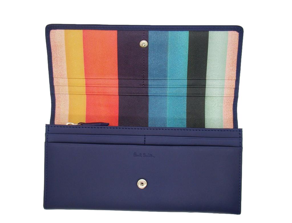 Carteira Longa Paul Smith Clássica de Couro de Vaca com Aba, Azul
