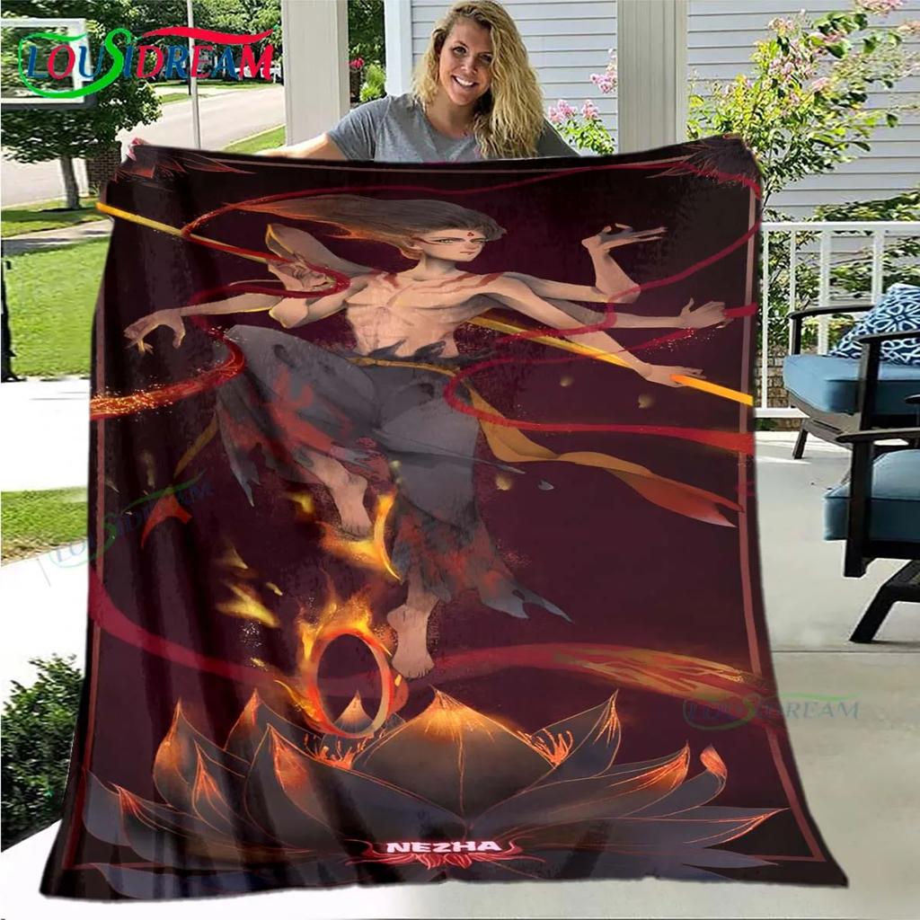 Famous Film Role Nezha Printed Soft Blanket  Living Room Bedroom Sofa Bed Blanket  Gift Portable Picnic Blanket Luxury Gift