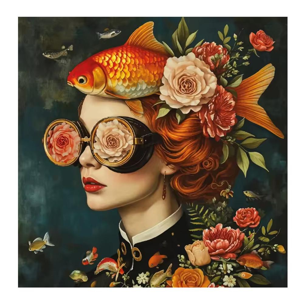 5D DIY Malowanie Diamentami Sztuka Surrealizm Kwiaty Okulary Przeciwsłoneczne Dziewczyna Ptak Mozaika Zestaw Haftowany Rhinestone Krzyżyk Wystrój Domu