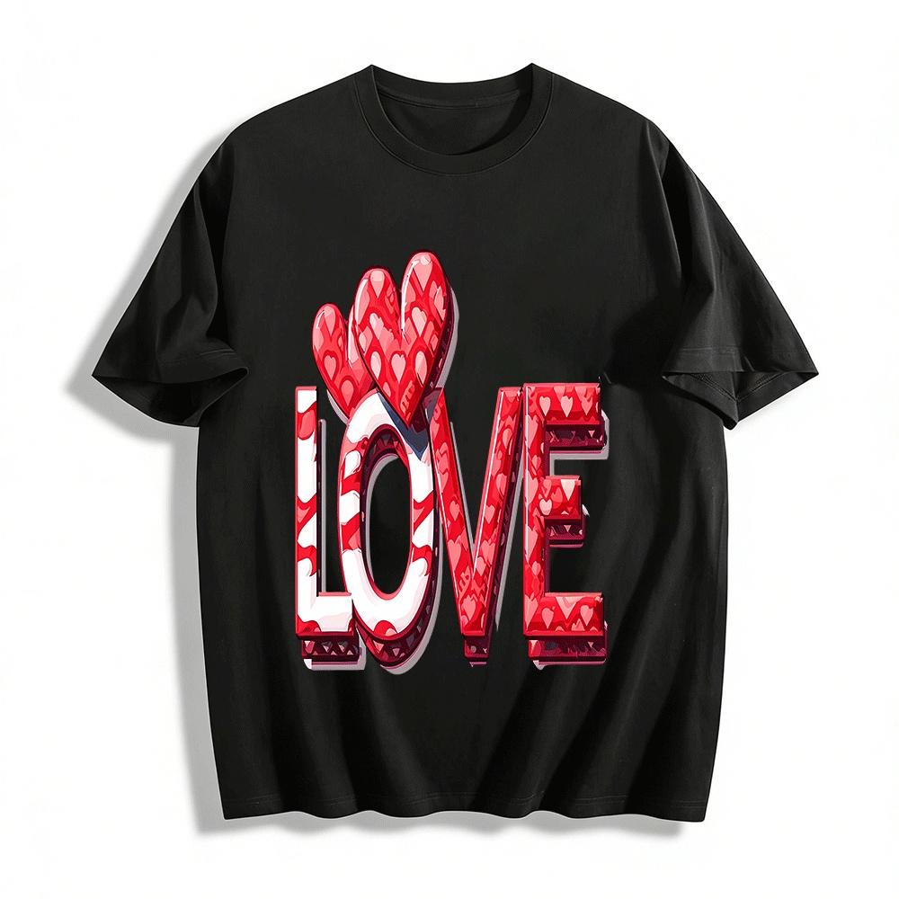 Love Heart Print Couple Style Casual Versatile Crewneck Long Sleeve Top Pure cotton T-shirt XXS