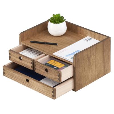 KIRIGEN Desk Top Shelf, Mini Chest, Desktop Chest, Document Case, Desk Tray, Small Item Storage, Handmade, Dark Brown, TQ-2D3C-DBR