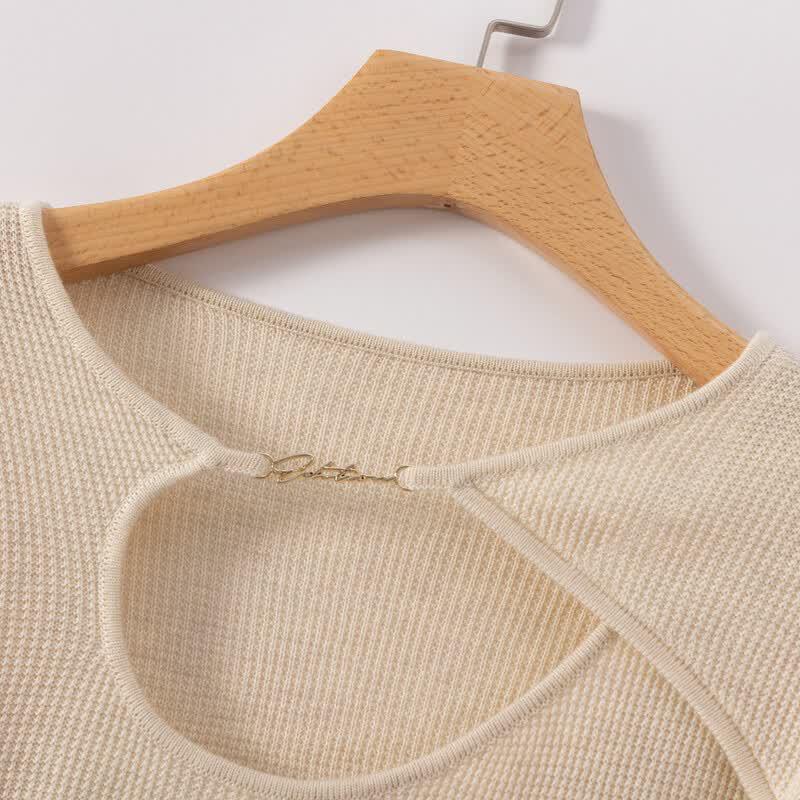 Sanpowa Women's Casual Hollow Out Long Sleeve Knit Top