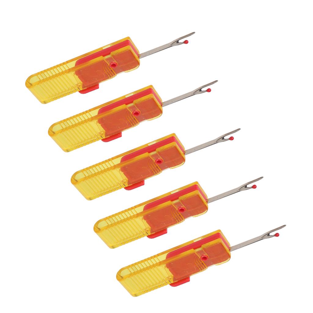 5pcs Folding Seam Rippers Steel Portable Thread Remover Seam Rippers Tool with Clear Hat for Sewing Crafting Yellow