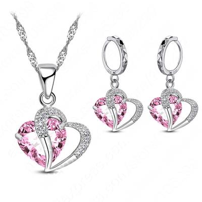 Collana con ciondolo e orecchini in argento sterling 925 di lusso da donna, con zirconi cubici, set di gioielli per piercing alla cartilagine, design a cuore per matrimonio