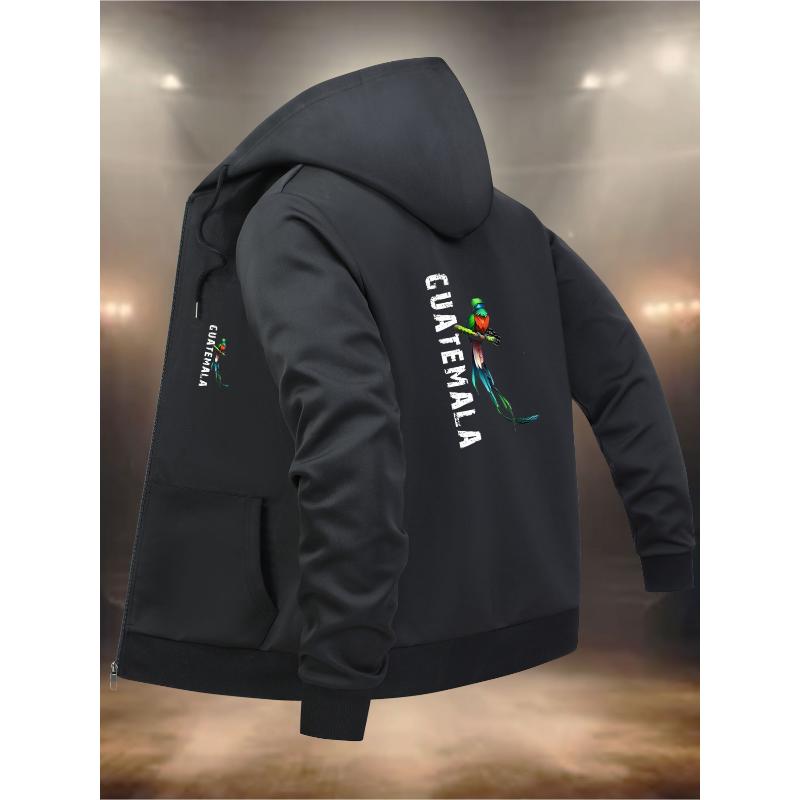 Hooded Zip-Up Jacket for Men Multi-Pocket Design Wind-Resistant Warm Cold Weather XXL чёрный