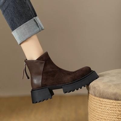 Damenschuhe Hochwertige Damenstiefel mit Reißverschluss hinten, modische runde Zehenpartie, moderne Stiefel, Damen, heißer Verkauf, quadratischer Absatz, Stiefeletten