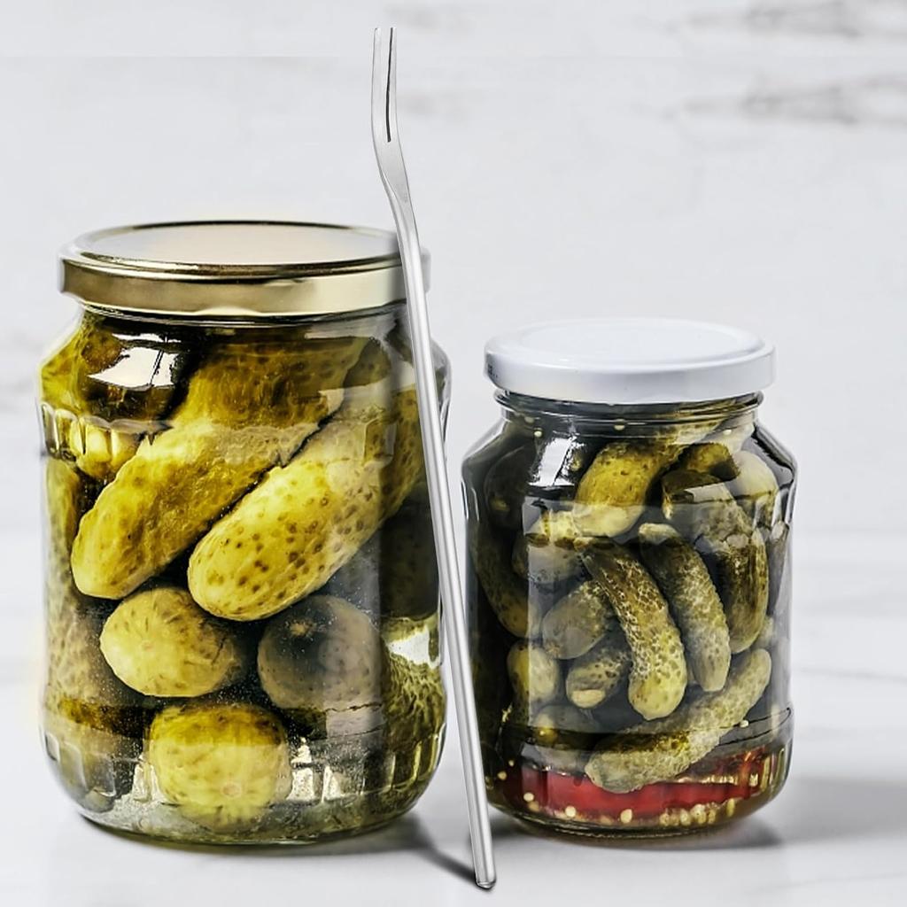 Pickle Forks,6.3 Inch Long Handled Olive,18/8 Stainless Steel Long Handle Salad, Cocktail,Dessert,Fruit s,Pickle Grabber, Appetizer Forks,(4pc)