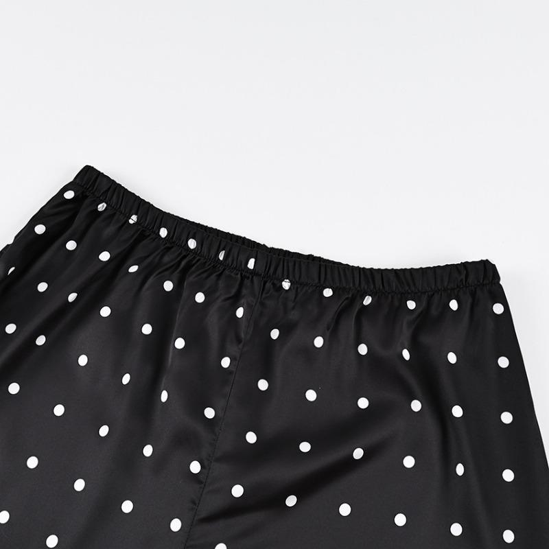 Women Elastic Waist Polka Dot Wide Leg Pants Casual Satin Trousers