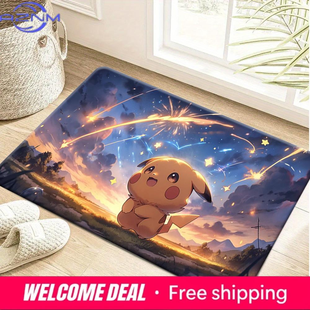 Cute Pikachu Starry Sky Fireworks Scenery Print Soft Absorbent Non-Slip Indoor Home Bathroom Entryway Doormat Rug