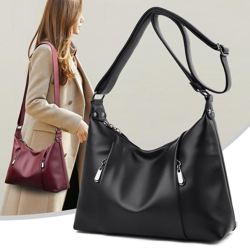 Damen-Schultertasche aus weichem Leder, Messenger-Tasche, inklusive Geldbörse und Kartenpaket