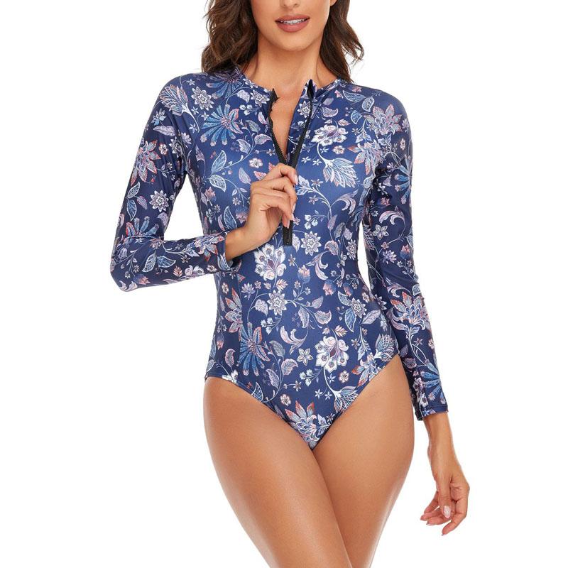 

Цельный купальник закрытый длинный рукав купальник спортивный серфинг боди женский купальный костюм M