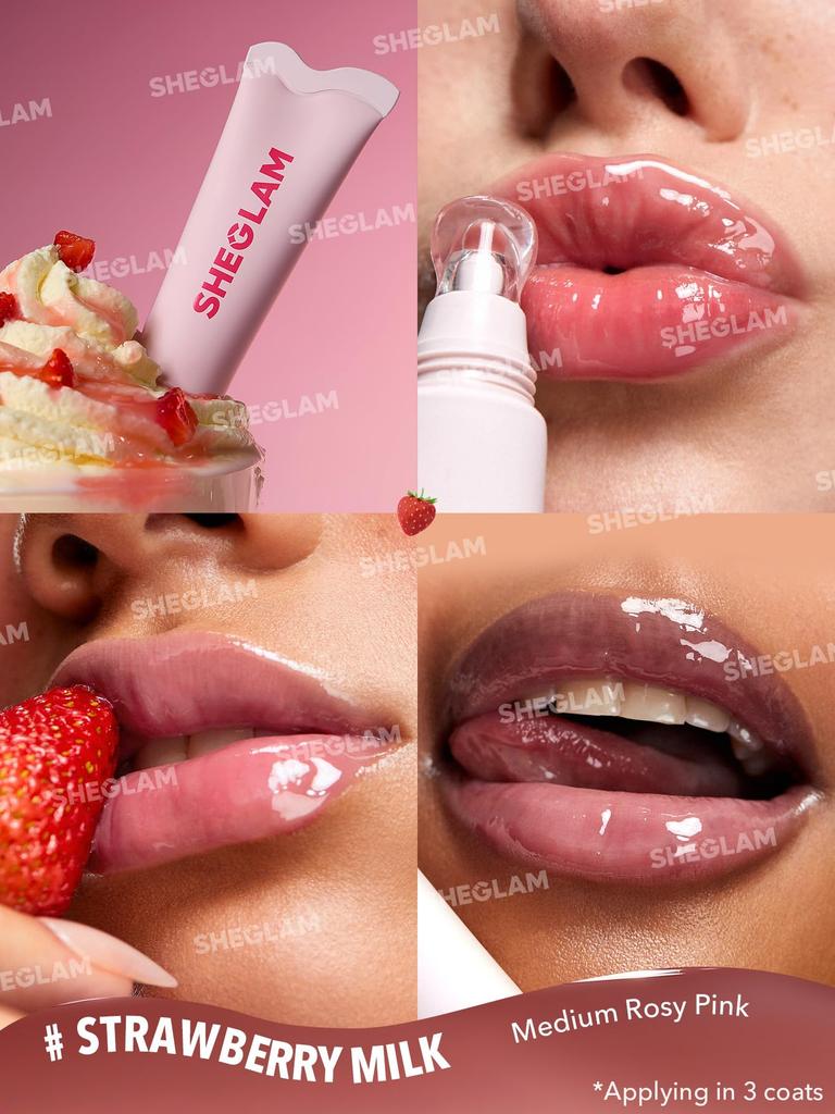 SHEGLAM Crystal Glaze Lip Moisturizing Crystal Sweet Scent Gloss, Jelly, Shine, 8-Hour Lasting, (Strawberry Milk)