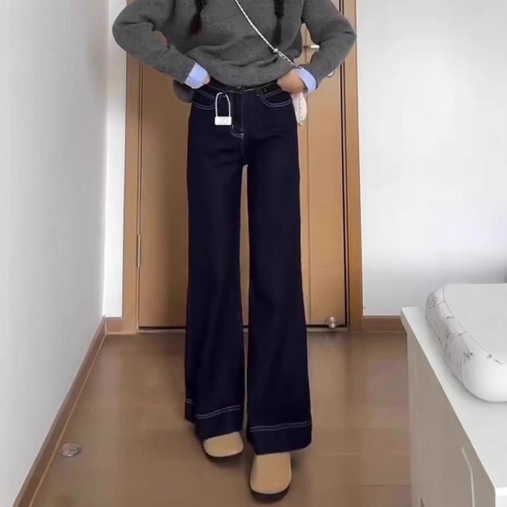 Women's 2025 Spring/Autumn Wide-Leg Jeans - Slimming, Plus Size, Loose Fit, Micro-Flared Pants