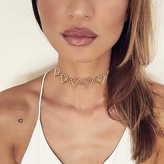 Choker-Halskette mit hohlem Herz für Mädchen und Frauen – geometrisches Herz-Choker-Statement-Halsband für Frauen und Mädchen, Halskette, Schmuck