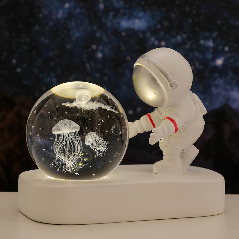 Cross-Border Astronaut Night Light: Starry Sky Crystal Ball with Luminous Base - Perfect Holiday Souvenir and Desktop Ornament.