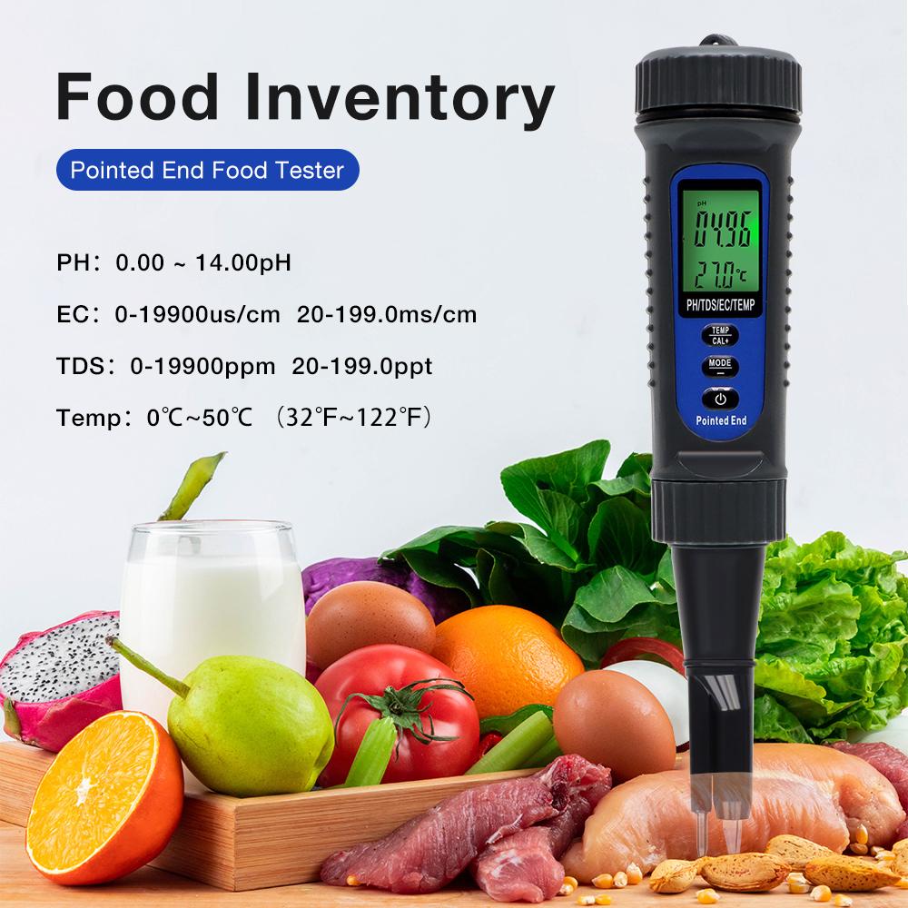 New Digital Food PH Meter 4 in 1 LCD Display EC TDS Temp PH Meter Soil Tester PH Tester for Fruits Drinks Cheese Dough