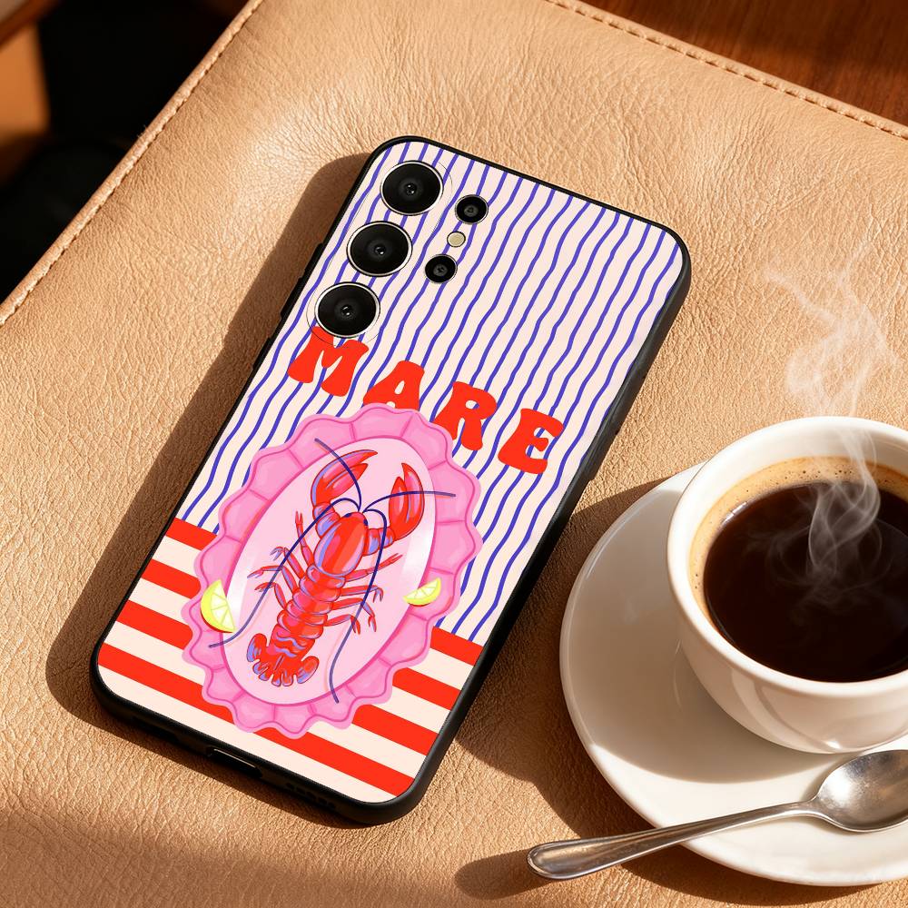 1PC Illustration of a Lobster Phone Case For Samsung S26,S25,24,23,22,30,21,10,9,Ultra,Plus,Lite,FE Soft Black Case
