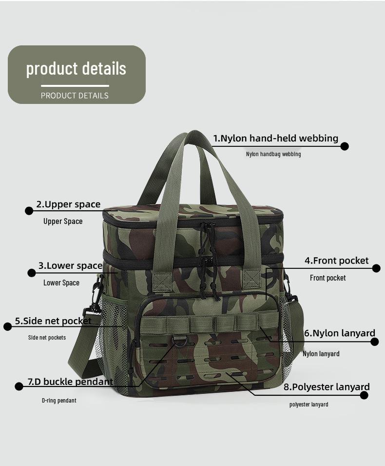 Crossbody Portable Insulated Picnic Bag - Double Layer Aluminum Foil, Large Capacity for Outdoor Camping