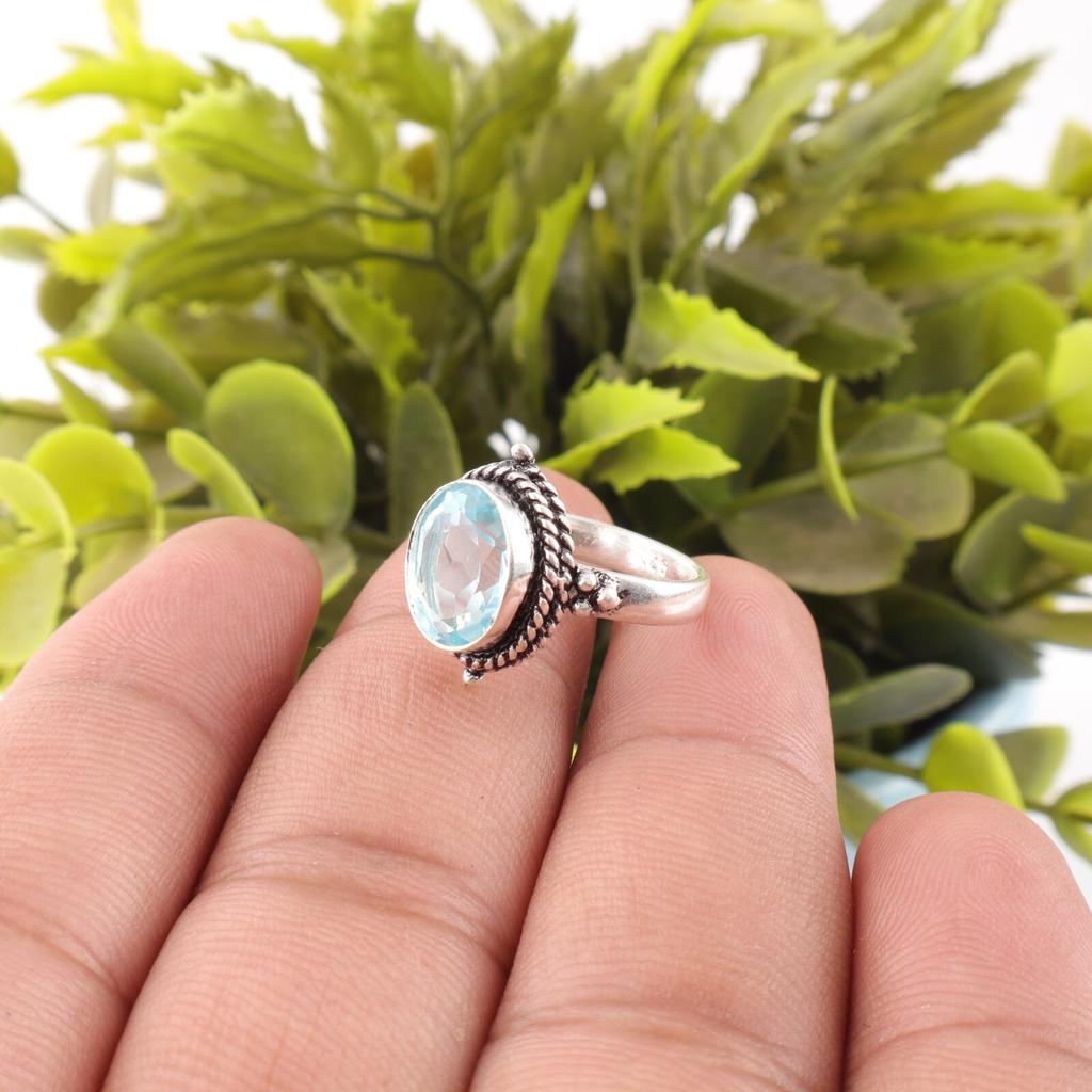 Sky Blue Topaz Gemstone 925 Sterling Silver Jewelry Handmade Ring Gift For Her RR-9-10