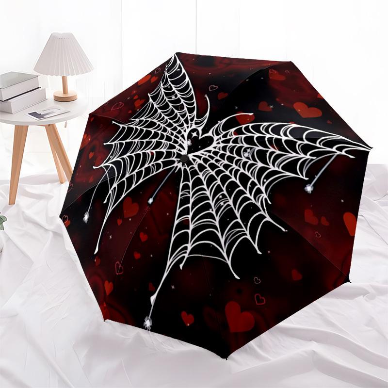 1pc Spider Web Hearts Automatic Folding Umbrella - Compact 8-Rib Design, Durable Plastic & Iron, Lightweight for Outdoor Daily Use305