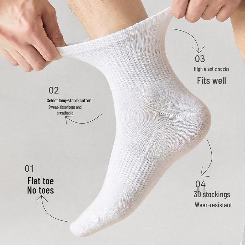 Men's Breathable Antibacterial Mid-calf Pure Cotton Socks - Sweat-absorbing & Odor-resistant Sports Socks