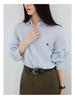 Shi Jian 100% Linen Striped Shirt with Embroidered Horse Design, Loose Fit, Spring Style.