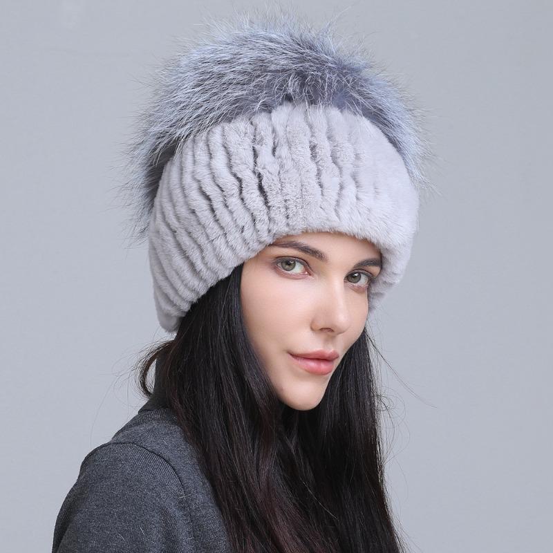 New fur hat Rex rabbit hat thickened versatile fox hair mushroom hat women's winter warm hat