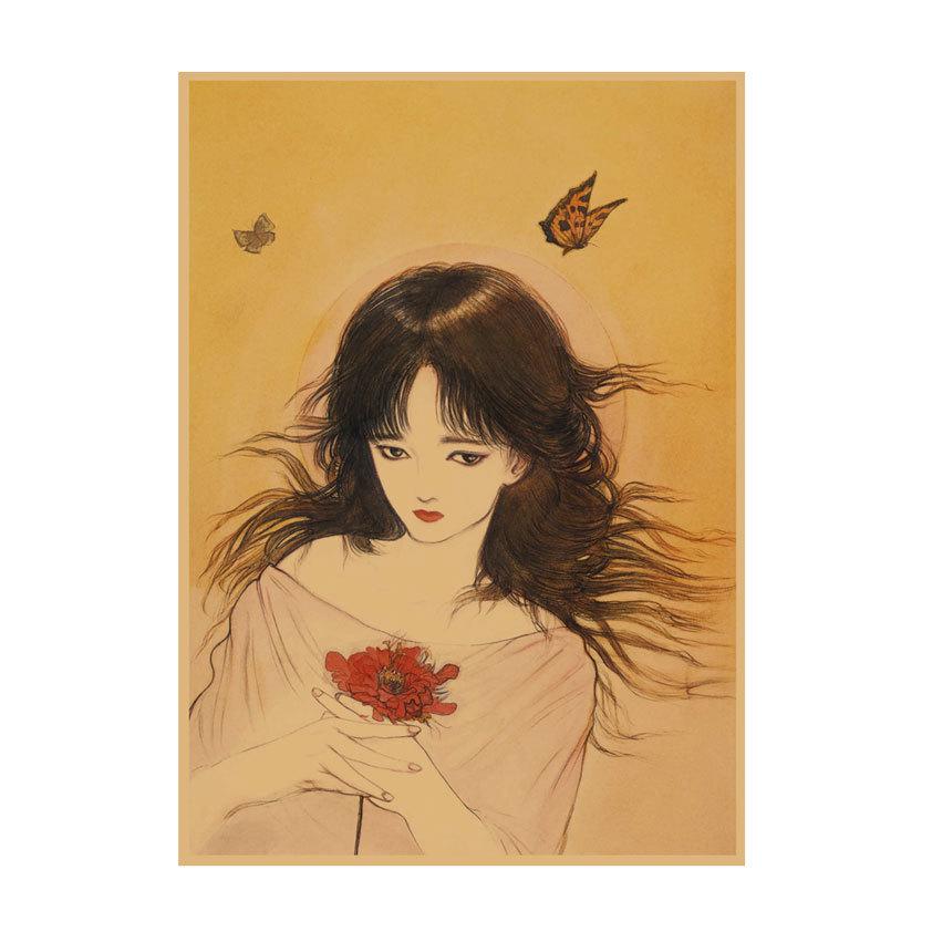 Yoshitaka Amano Retro Japanese Illustration Poster for Bar & Restaurant Wall Decor