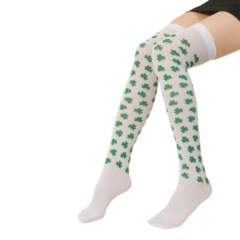 Day Patricks St Thigh High Stocking Over Knee Sock Long Striped Shamrock Women