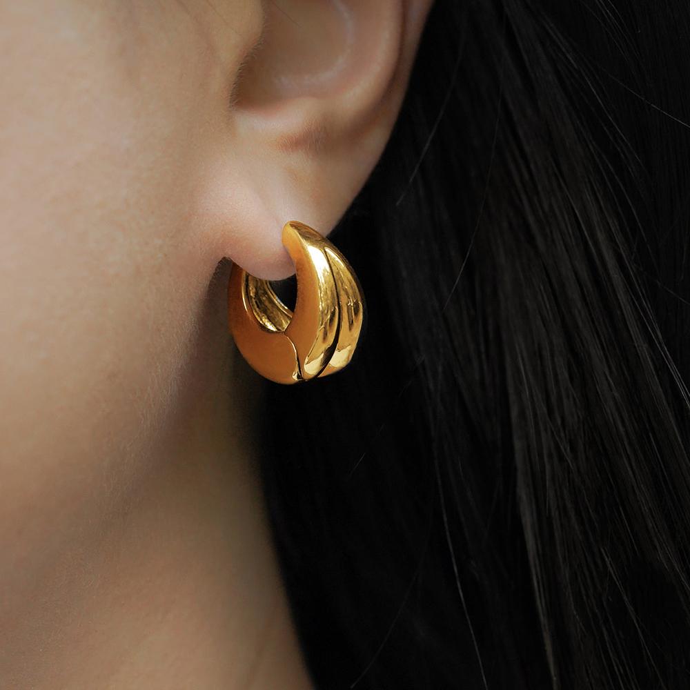 Fashion Double-layer Gold Color Small Hoop Earrings for Women Vintage Chunky Round Huggie Hoops Ear Buckle Zircon Gifts