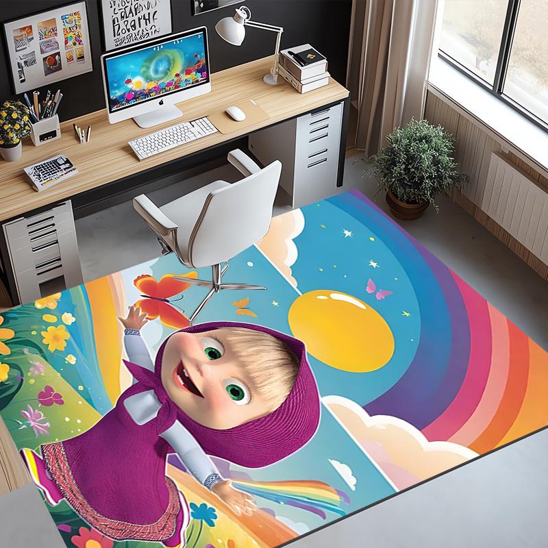 Masha and The Bear Pattern Rug, Indoor/Outdoor Mat, for Picnic, Gameroom, Bedroom, Office, Living Room, Home Decor Carpet, Birthday Gift