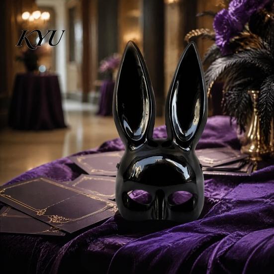Funny Cartoon Rabbit Mask Halloween Bunny Half Face Mask, Costume Prop with Long Ear Strap Ears, Plastic Cosplay for Adults, Masquerade Party