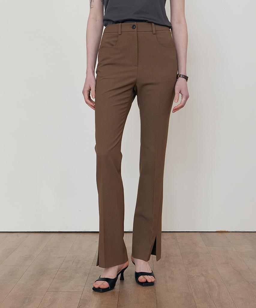 STEP AROUND Boots Cut Slit Pants_Brown