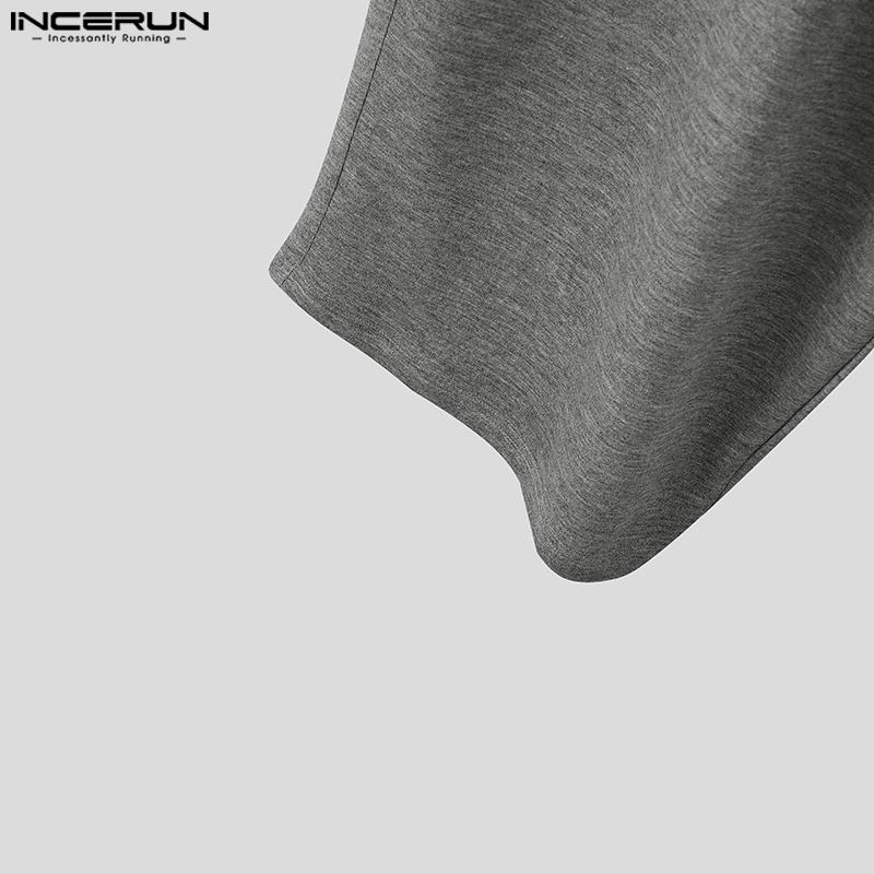 INCERUN Oversized Men Zipper Waist Pockets Stitching Wide Leg Pants Casual Long Trousers