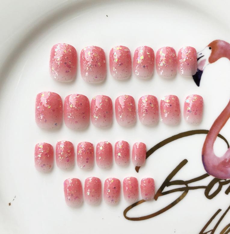 

Celebrity Orange-Pink Gold Star Fake Nails - Wearable & Removable Glue-On Nail Art